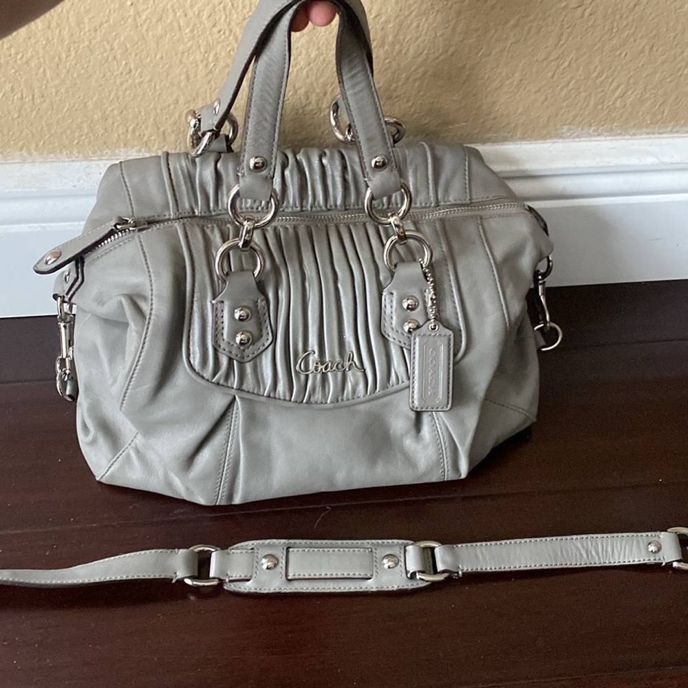Coach Ashley Gray Leather Satchel Bag with detachable shoulder strap.